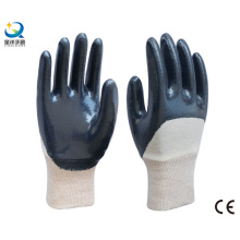 Algodón Interlock Shell Nitrile Azul medio guantes de trabajo de seguridad recubiertos (N6038)